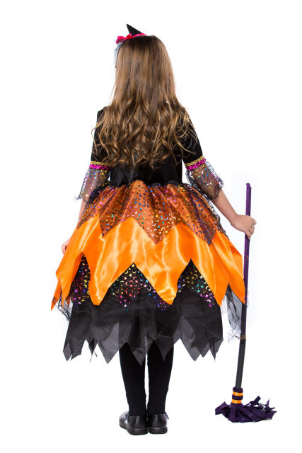 Orange Halloween Witch Costume Mardi Gras Cosplay Fancy Dress for Girl PQPS8535