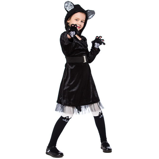 Kid Carnival Stage Show Black Cat Cosplay Uniform PQPS1717