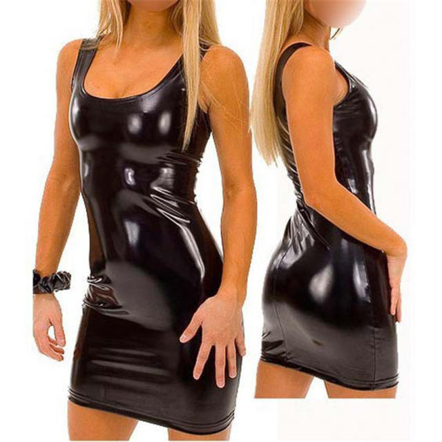 Shiny Patent Leather Bodycon Mini Dresses for Women PQX4083