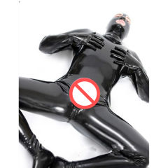 Black Faux Leather Zentai Fetish Club Wear Catsuit For Men PQX1231