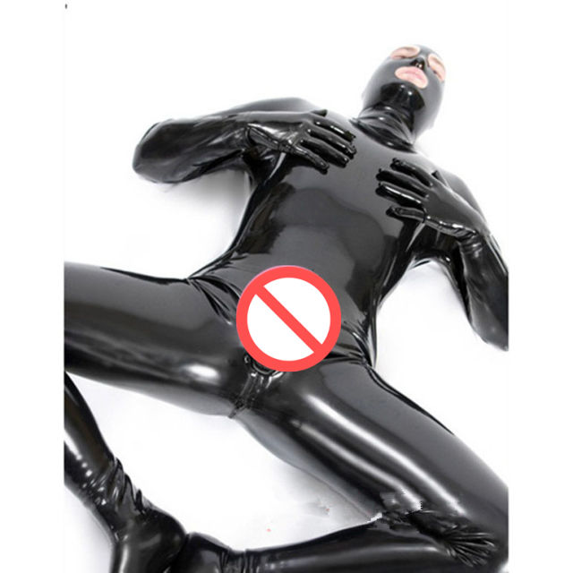 Black Faux Leather Zentai Fetish Club Wear Catsuit For Men PQX1231