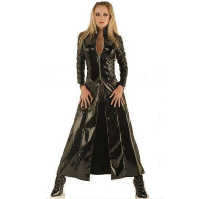 Movie The Matrix Prop Suit Black Faux Leather Windbreak PQXX637
