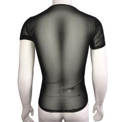 Men Patent Leather T-shirts Sheer Mesh Tops PQX6027