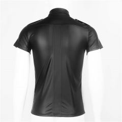 Sexy Black Patent Leather Shirts For Men Nightclub Wear PQXX6024