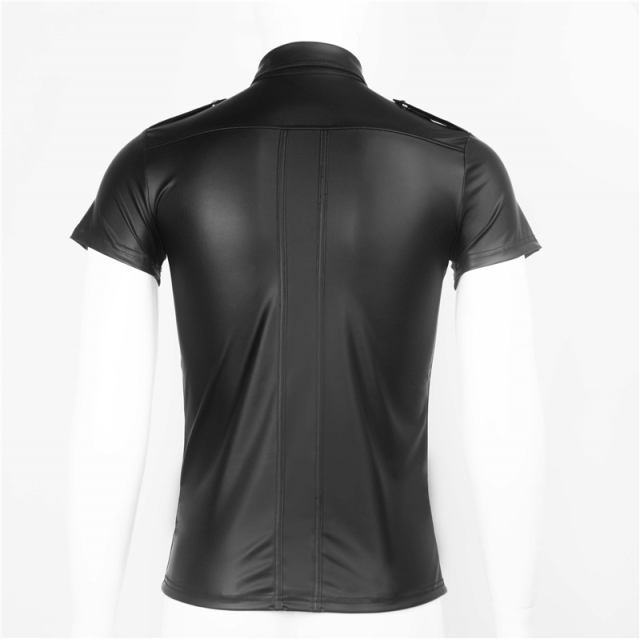 Sexy Black Patent Leather Shirts For Men Nightclub Wear PQXX6024