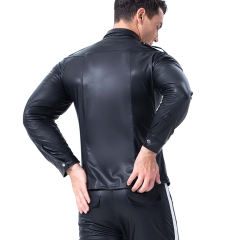 Men Faux Leather Shirts Plus Size Stand Collar Tops PQX6023