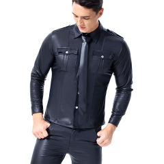 Men Faux Leather Shirts Plus Size Stand Collar Tops PQX6023