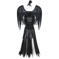Halloween Black Angel Costume For Women Devil Cosplay Fancy Dress PQMR9086