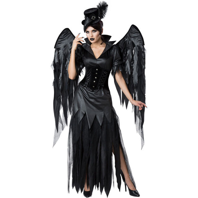 Halloween Black Angel Costume For Women Devil Cosplay Fancy Dress PQMR9086