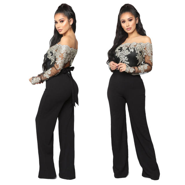 Autumn Lace Wide Leg Jumpsuit Fashion Spring European Streetwear PQSJ3227