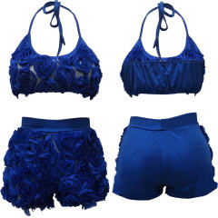 Female Halter Lace Tracksuits Women Two Piece Short Pants Sets PQQM3607