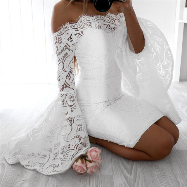 White Sexy Dress for Women Off-shoulder Lace Bodycon Dress PQSJ3072B