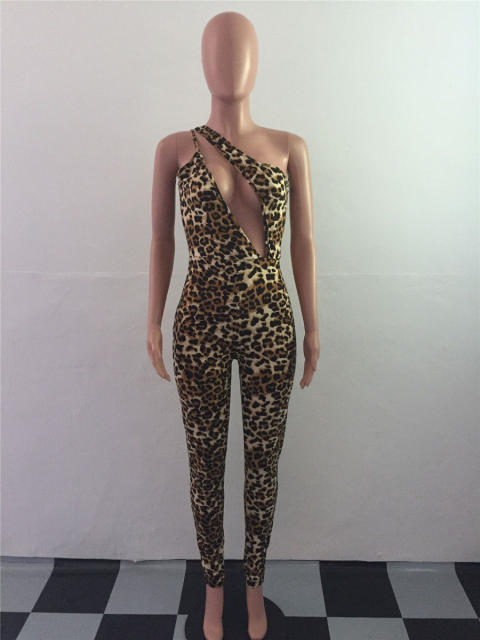 Women Sexy Leopard Print Jumpsuit Night Club Wear PQSJ3235