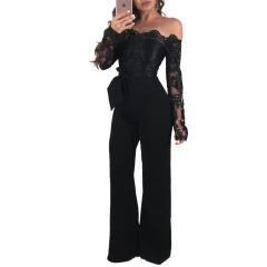 Autumn Lace Wide Leg Jumpsuit Fashion Spring European Streetwear PQSJ3227