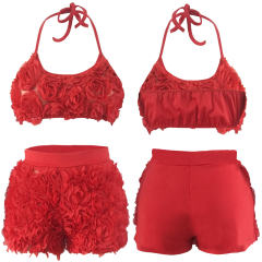 Female Halter Lace Tracksuits Women Two Piece Short Pants Sets PQQM3607