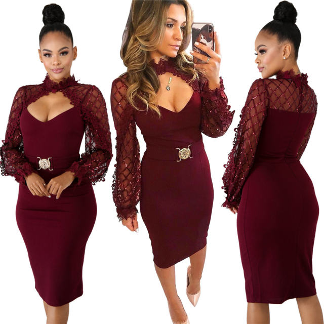 Women Bodycon Midi Dresses Spring Break Clothes Party Dress PQSJ3249
