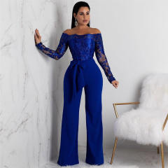 Autumn Lace Wide Leg Jumpsuit Fashion Spring European Streetwear PQSJ3227