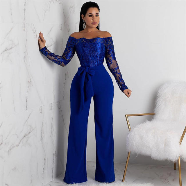 Autumn Lace Wide Leg Jumpsuit Fashion Spring European Streetwear PQSJ3227