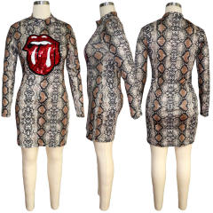 Sexy Python Print Mini Dress for Women Night Club Wear PQQM3674
