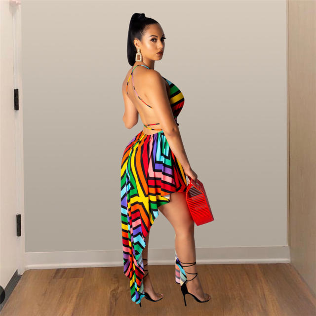 Beach Club Wear Sexy Asymmetrical Rainbow Mini Dresses PQQM3739