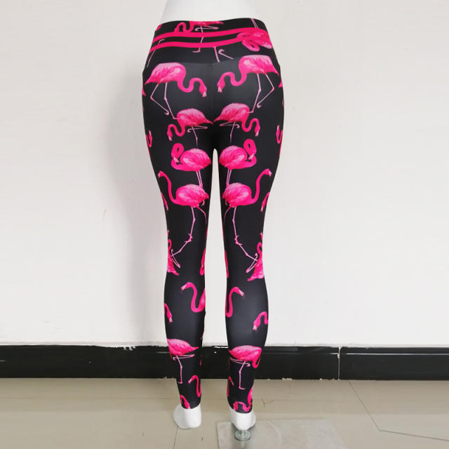 Flamingo Print Jogging Clothing High Waist Athletic Wear PQHY441