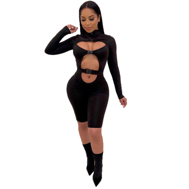 Sexy Women Sport Tracksuits Solid Color Jumpsuit Night Club Wear PQQM3680