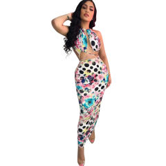 Sexy Printed Dress for Women Halter Backless Summer Beach Wear PQQM3683