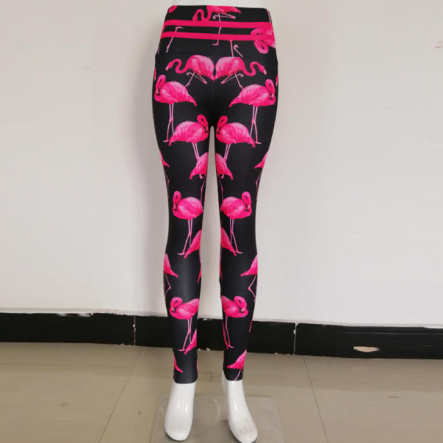 Flamingo Print Jogging Clothing High Waist Athletic Wear PQHY441