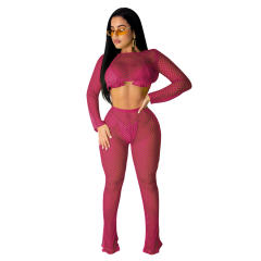Fashion Two Piece Sets Summer Women Mesh Two Piece Pants PQQM3738