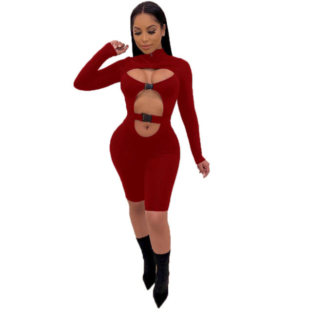Sexy Women Sport Tracksuits Solid Color Jumpsuit Night Club Wear PQQM3680