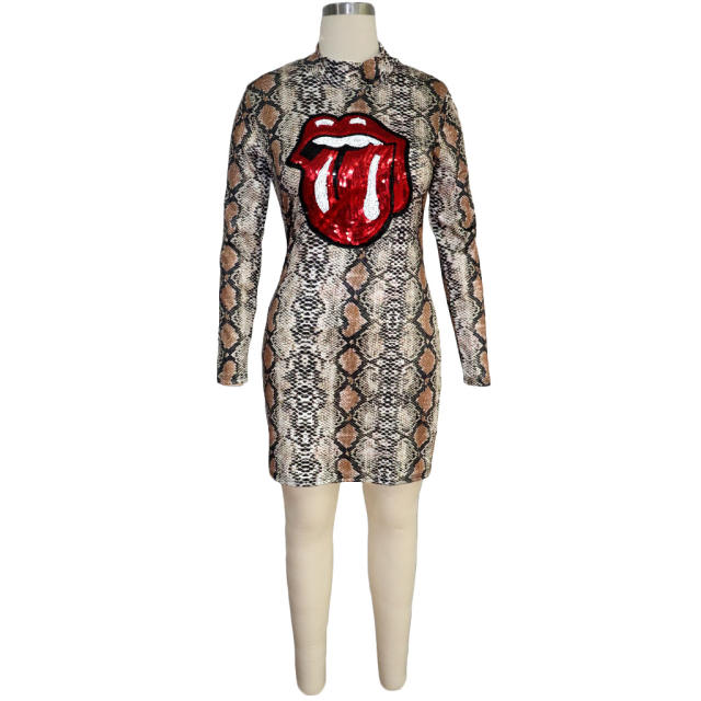 Sexy Python Print Mini Dress for Women Night Club Wear PQQM3674