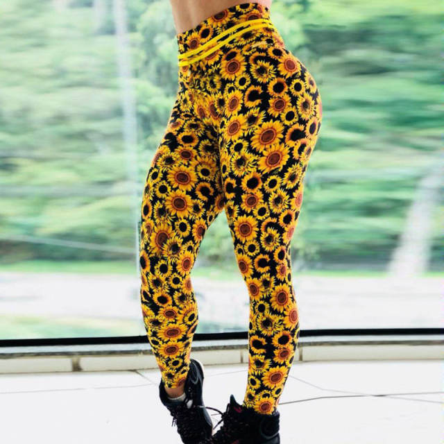 Sunflower Print Fitness Clothing Gym Wear For Women PQHYDZ12