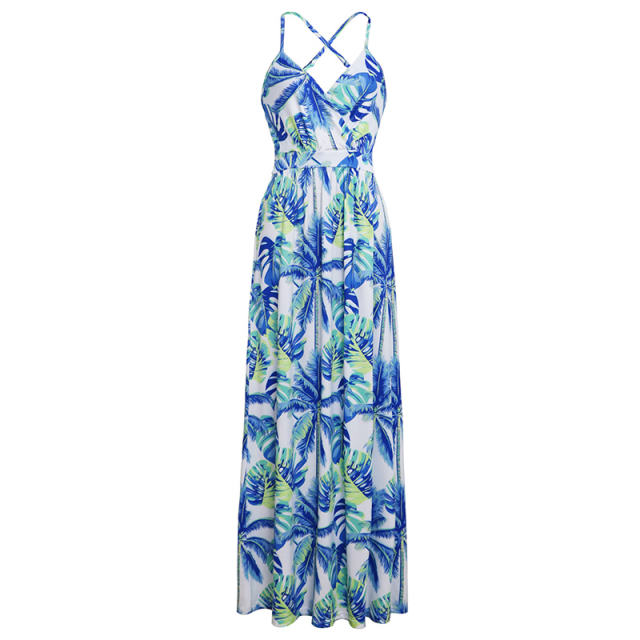 V-Neck Fashion Bohemian Dresses Summer Spaghetti Strap Maxi Dress PQ22020E