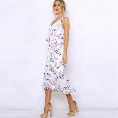 Floral Printed Midi Dress Spaghetti Strap Spring Beach Break Clothes PQ22021A