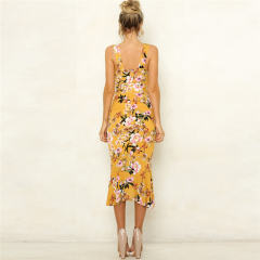 V-neck Women Casual Dresses Spaghetti Strap Beach Break Clothes PQ22021D