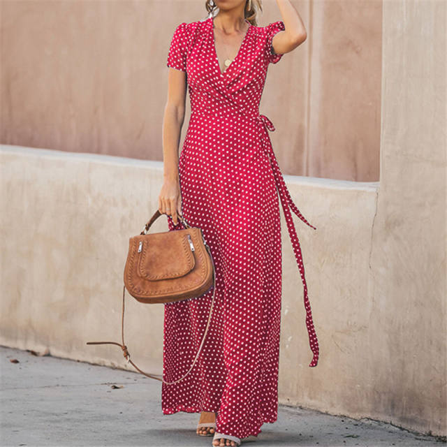Summer Maxi Dresses Women Fashion Polka Dot Streetwear PQ22016