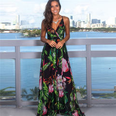 V-Neck Fashion Bohemian Dresses Summer Spaghetti Strap Maxi Dress PQ22020E