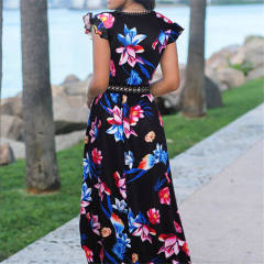 Summer Floral Printed Midi Dresses Deep V-neck Women Streetwear PQ22006