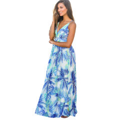 V-Neck Fashion Bohemian Dresses Summer Spaghetti Strap Maxi Dress PQ22020E