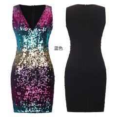 Gradient Mini Club Wear Sexy Deep V-neck Sequin Cocktail Dress PQG00269B