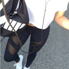 Mesh Panelled Patchwork Black Sexy Workout Trousers PQYS1095A