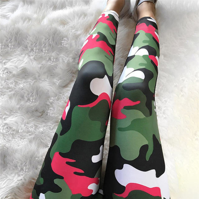 High Waist Ladies Sports Pants Yoga Leggings Camouflage Active Pants PQYS7001B
