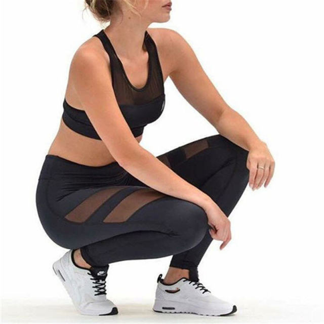 Mesh Panelled Patchwork Black Sexy Workout Trousers PQYS1095A