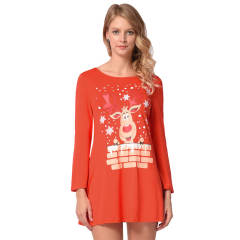Women Reindeer Print Day Dresses Merry Christmas Mini Dress PQRYG1259A