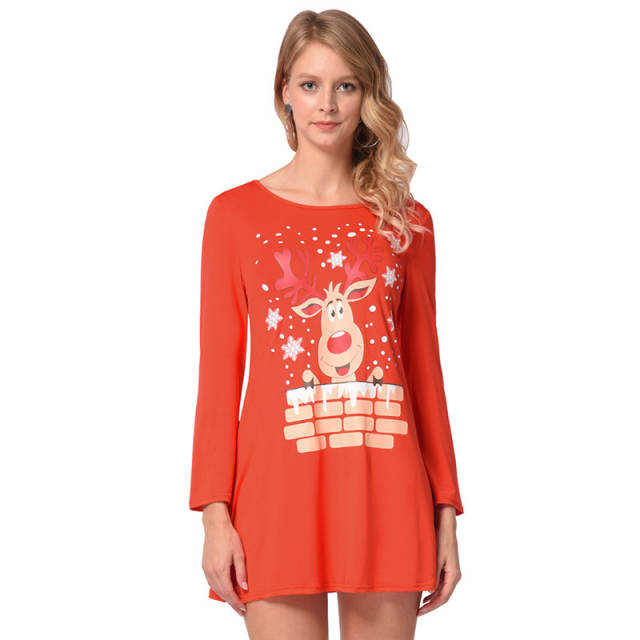 Women Reindeer Print Day Dresses Merry Christmas Mini Dress PQRYG1259A
