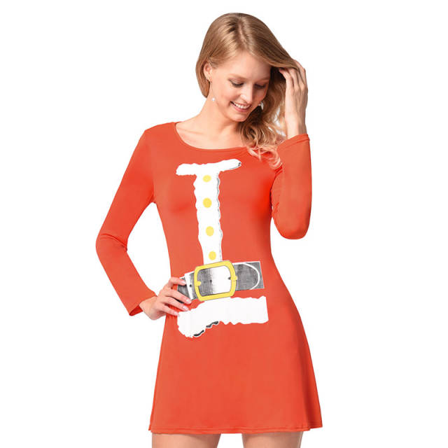 Cartoon Printed Casual Dresses Women Merry Christmas Day Dress PQRYG1258A