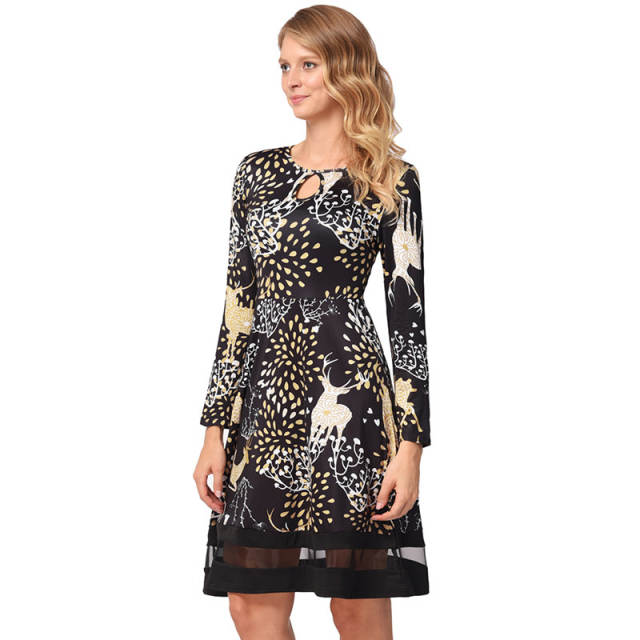 Christmas Print Vintage Dress for Women A-line Party Dresses PQRYG1209
