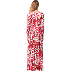 Candy Printed Santa Costume Long Sleeve Maxi Dresses PQR1199