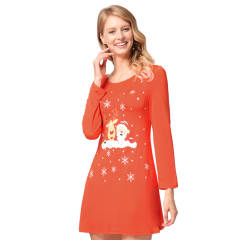 Santa Claus Mini Dress Women Reindeer Print Day Dresses PQRYG1260