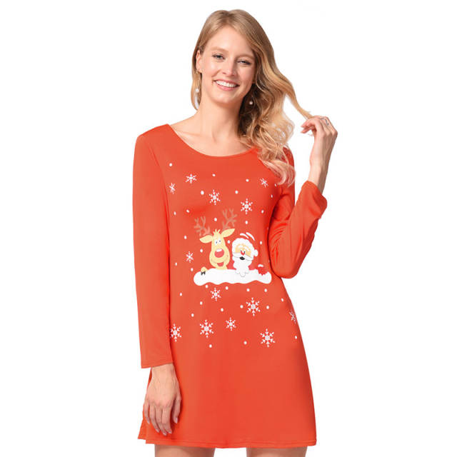 Santa Claus Mini Dress Women Reindeer Print Day Dresses PQRYG1260